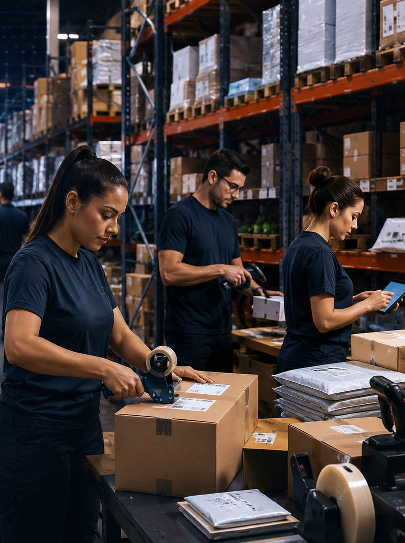 Equipo preparando pedidos dentro de una operación de fulfillment